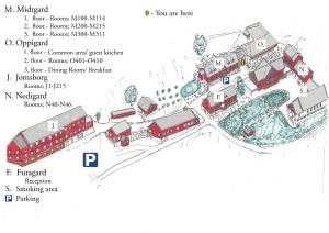 a schematic diagram of a bus station at Voss Folkehøgskule in Vossevangen +1 photo