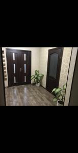 a room with two doors and two potted plants at AeroHome 24 -Внимание !!! Только дневное размещение !!! NO OVERNIGHT !!! Заселение с 12 00 и выселение до 23 00 !!! in Chişinău