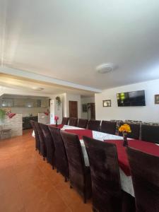 a conference room with a long table and chairs at Casa Mona in Arieşeni