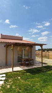 a pavilion with a picnic table in front of a house at Monte do Raposo Country House in Monte da Pedra Alva +4 photos