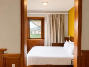 a bedroom with a white bed and a window at Cavi Rooms 304 in Cuenca