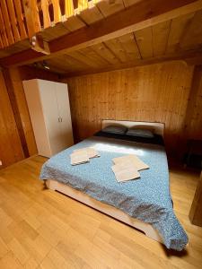 a bedroom with a bed with two towels on it at Casa Helvezia in Cadenazzo