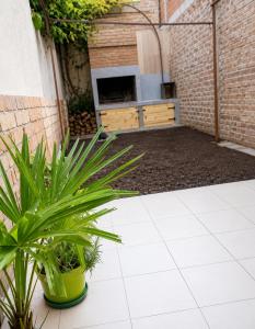 a patio with a potted plant in a courtyard at Casa RAU-JO in Guaymallen