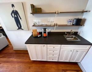 a kitchen with a sink and a counter top at Artisan Downtown in De Land +79 photos