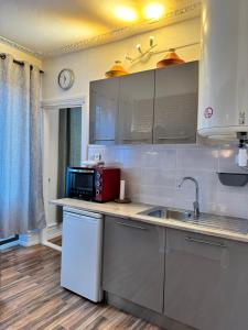 a kitchen with a sink and a microwave at Appart 3 pièce hyper centre Strasbourg in Strasbourg