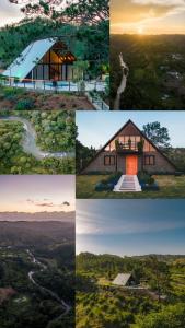 a collage of photos of a house in the hills at Alpine River Cabin with direct access to the river in Río Arriba