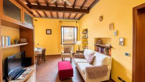 ein Wohnzimmer mit Sofa und Fernseher in der Unterkunft Simona's house in Montaione