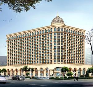 a large building with a dome on top of it at Omaxe Hazratganj Stay in Lucknow