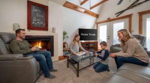 a group of people sitting in a living room at Rustic Mountain Getaway~Golf~Skiing~Hiking in Angel Fire