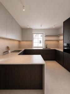 a large kitchen with a large island in the middle at Apartmány Vysoké in Vysoké nad Jizerou