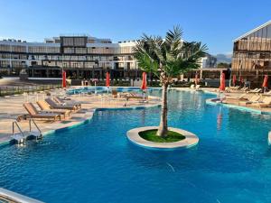 a palm tree in the middle of a swimming pool at Baytur Resort таунхаус in Bosteri