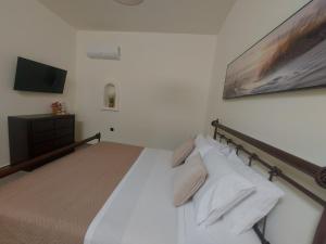a bedroom with a bed and a flat screen tv at Dani & Fani suite in Afantou