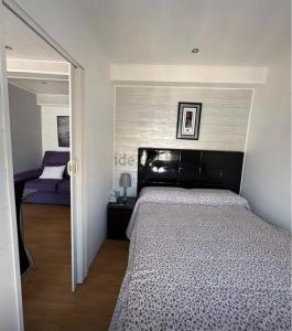 a bedroom with a large bed and a mirror at La Casina del Puerto in Luarca