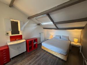 a bedroom with a bed and a sink in a room at Huis krekelhof in Antwerp +17 photos