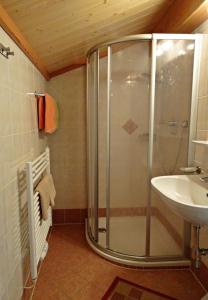 a bathroom with a shower and a sink at Haus Christina in Trins