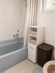 a bathroom with a toilet and a bath tub at Apartmani Natura SH in Hodžinac +15 photos