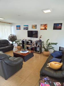 a living room with two couches and a tv at Park Golf Hostel Ipelandia in Foz do Iguaçu