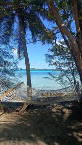 a hammock on a beach with a view of the ocean at Navi Homestay in Naisisili
