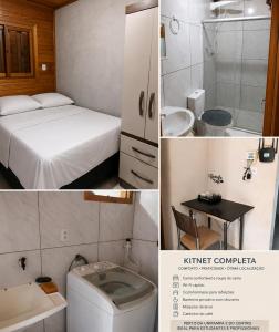 a collage of photos of a bedroom and a bathroom at Kitnet Completa Próx Unipampa e Centro Wi-Fi in Alegrete