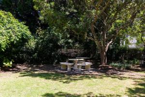 a park with a picnic table and a tree at Quiet Garden Flat Near Kenilworth Centre in Cape Town +34 photos
