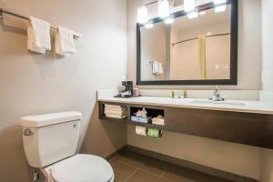 a bathroom with a white toilet and a sink at Executive Inn Fort Worth West in Fort Worth
