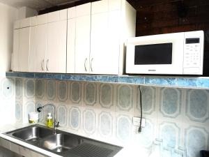 a kitchen with a sink and a microwave at Acogedor apartamento en Anapoima in Anapoima
