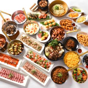 a table topped with lots of different types of food at Hotel Plaza Kobe in Kobe