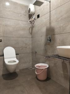 a bathroom with a toilet and a sink at Hotel Raddizone in Gandhinagar