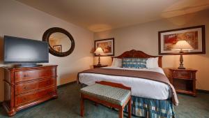 a bedroom with a bed and a flat screen tv at Best Western Miners Inn Yreka in Yreka