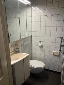 ein weißes Badezimmer mit Toilette und Waschbecken in der Unterkunft Basic Business Accommodation in Geel