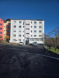 a large white building with cars parked in front of it at 8 RESIDENCE APARTAMENT in Cavnic