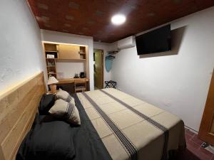 a bedroom with a bed and a flat screen tv at Casa Agaves in Oaxaca City