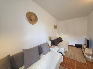 a living room with a couch and a tv at Refúgio do Zé Espanhol in Arcos de Valdevez