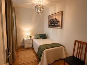 a small bedroom with a bed and a chandelier at VV Vista a Teno in Buenavista del Norte