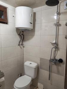 ein kleines Badezimmer mit Toilette und Dusche in der Unterkunft Sabauri in Khulo + 41 Fotos