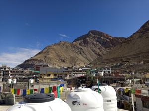 a view of a city with mountains in the background at Gyatso Home Saty in Kaza