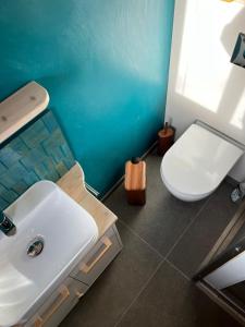 a bathroom with a white sink and a toilet at La Cabane - Studio à la campagne avec Clim - Annecy 15 min in Marcellaz-Albanais