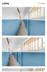 two pictures of a hallway with blue walls and windows at Friendly Guest House in Gorakhpur +3 photos