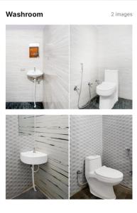 four pictures of a bathroom with a toilet and a sink at Friendly Guest House in Gorakhpur