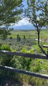 a fence with a view of a field at Reina-Kench in Kunduy