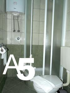 a bathroom with a toilet and a shower at Apartmani ROKO in Neum +15 photos