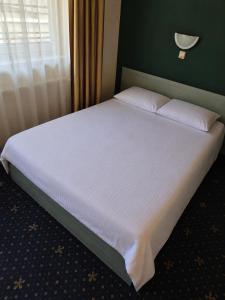 a large bed in a bedroom with a white bedsheet at Pensiunea Don Sergio in Predeal