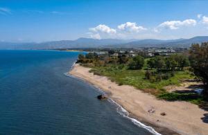 an aerial view of a beach and the water at Andromeda Apartment in Polis Chrysochous