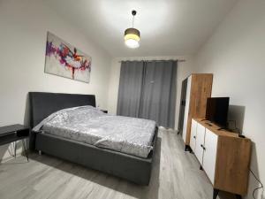 a bedroom with a bed and a television in it at 24 Apartment in Strumica