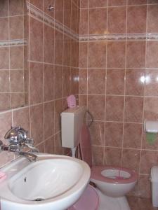 ソゾポルにあるКъща за гости Марианаのバスルーム(ピンクのトイレ、シンク付)