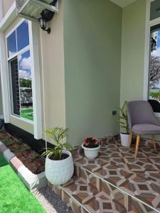 a patio with plants and a chair on a house at VC Heritage Residences in Dodoma +1 photo