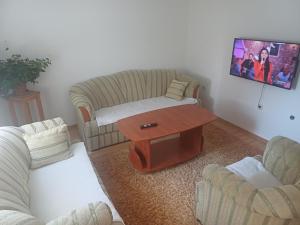 a living room with two couches and a coffee table at Apartman BelSa in Sarajevo