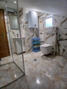 a bathroom with a shower and a toilet and a sink at Apartman Nature in Konjic