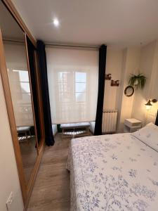 a bedroom with a bed and a large mirror at CAMBARAL AS DE GUIA in Luarca