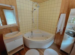 a bathroom with a tub and a sink and a shower at La Tapia in La Foux d'Allos